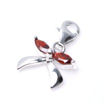 1x Sterling Silver Bow Ribbon Red CZ Crystal Dangle Bead Pendant for European Lobster Clip on Charm Bracelets