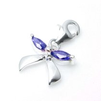 1x Sterling Silver Bow Ribbon Purple Crystal Dangle Charm Pendant for European Lobster Clip on Charm