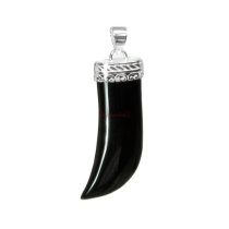 1x Sterling Silver Filigree Flower Oval Black Onyx Horn Charm Pendant 52mm