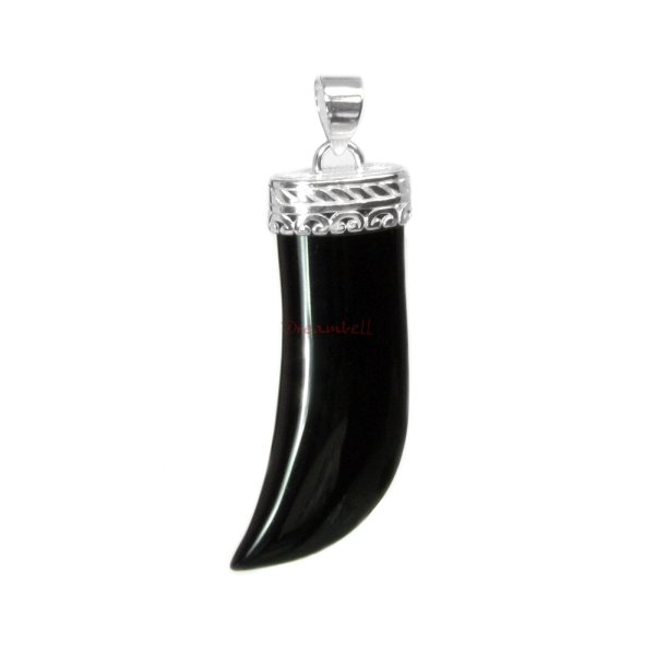 1x Sterling Silver Filigree Flower Oval Black Onyx Horn Charm Pendant 52mm