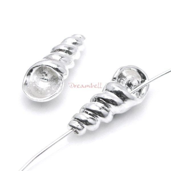 2x Bright 925 Sterling Silver Sea Shell Tube Spacer Bead