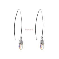 2x Sterling Silver Briolette Clear AB Crystals Butterfly Dangle Earrings Using Swarovski Elements Crystal