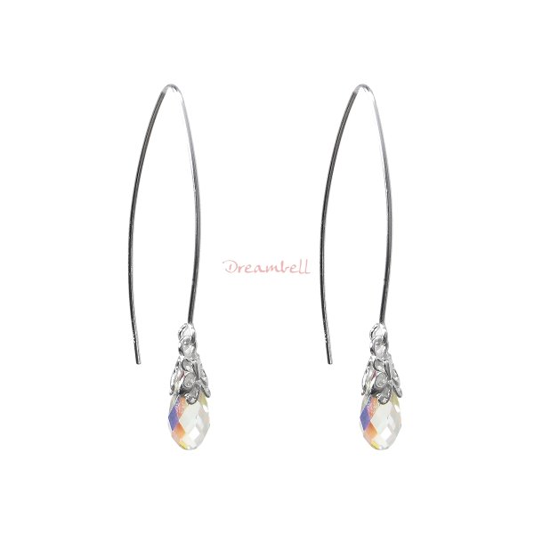2x Sterling Silver Briolette Clear AB Crystals Butterfly Dangle Earrings Using Swarovski Elements Crystal