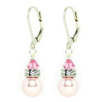 2x Stering Silver Light Pink Rose Crystal-pearl Leverback Earrings Using Swarovski Elements Crystal and Crystal Pearl