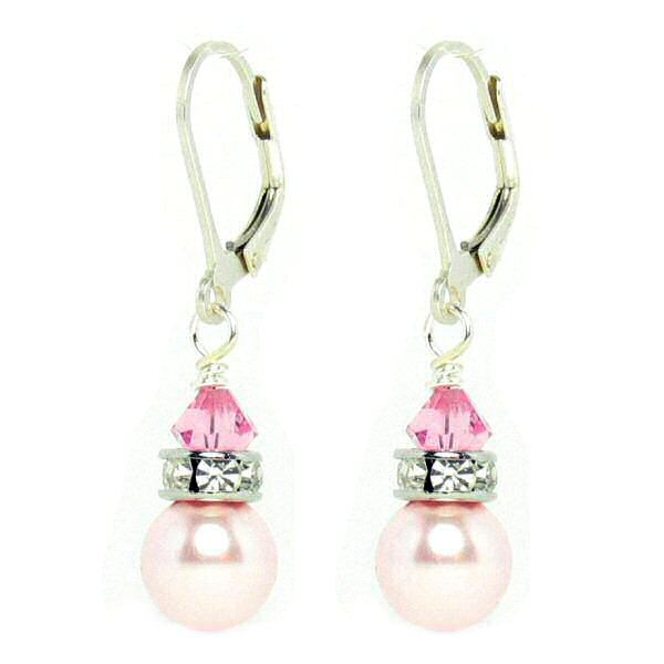 2x Stering Silver Light Pink Rose Crystal-pearl Leverback Earrings Using Swarovski Elements Crystal and Crystal Pearl