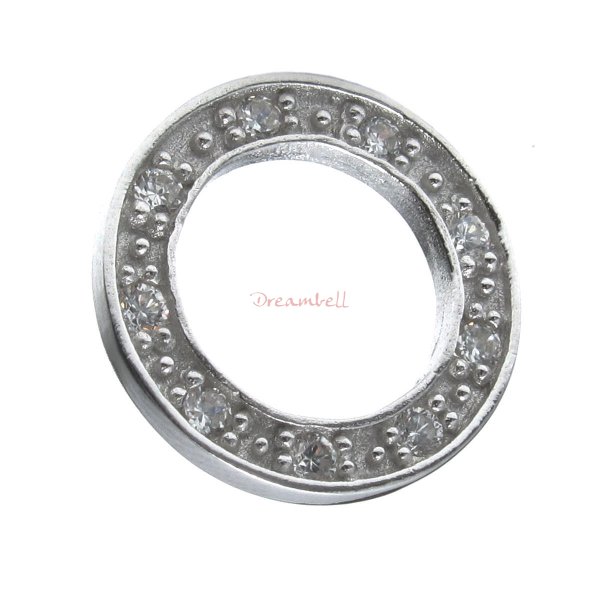 Rhodium on 925 Sterling Silver 15mm Round Clear CZ Crystal Bead Spacer Charm Pendant Link Connector