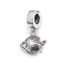 1x Antique 925 Sterling Silver Tropical Reef Angel Fish Dangle Pendant for European Charm Bracelets
