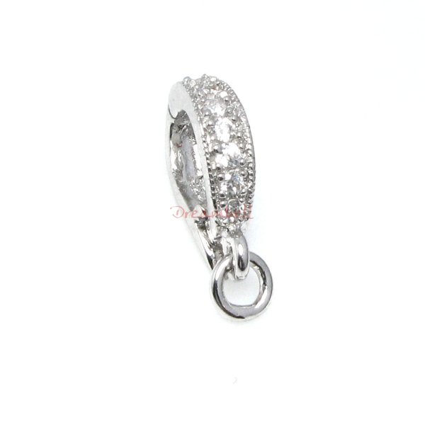 1x Rhodium on Sterling Silver Clear CZ Crystal Interchangeable Bail Pendant Clasp Connector Slider