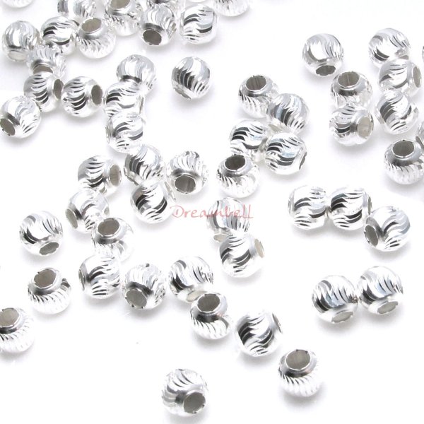 10x 925 Sterling Silver Round Multi Twisted Cut Corrugated Ball Bead Spacer 4mm