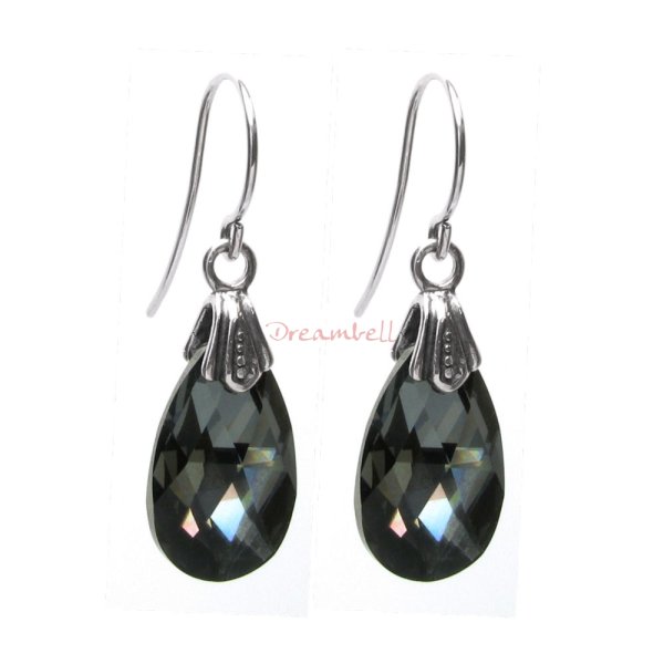 2x Sterling Silver Teardrop Silver Night Crystals Earring Hook Dangle Earrings Using Swarovski Elements Crystal