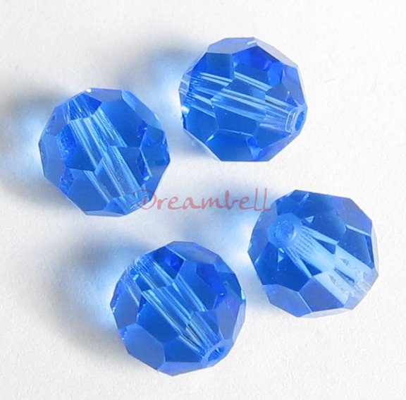 4x Swarovski Crystal Elements Round Faceted 5000 Sapphire 10mm