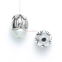 2x Antique Bali 925 Sterling Silver Tulip Filigree Flower Bud Cone Pearl Bead Cap 9mm