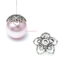 2x Antique 925 Sterling Silver Filigree Flower Pearl Bead Cap Cover 11mm