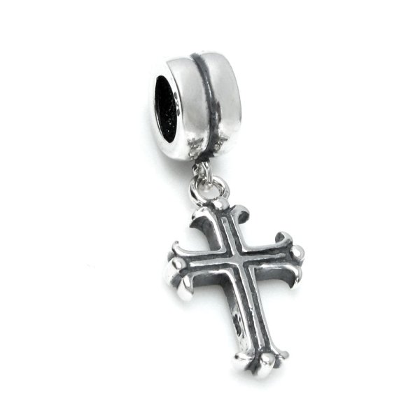 Antique 925 Sterling Silver Christ Christian Cross European Dangle Bead for European Charm Bracelets