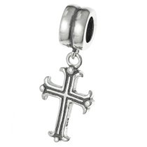 Antique 925 Sterling Silver Christ Christian Cross European Dangle Bead for European Charm Bracelets