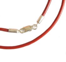 1x Sterling Silver Red Natural leather cord 2mm choker necklace 18″