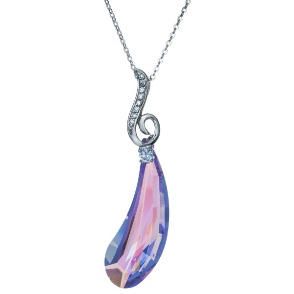 Swarovski Crystal Artistic Teardrop Violet AB Pendant w/ Rhodium on Sterling Silver Adjustable Chain Necklace 16" with 2" Extender 18"