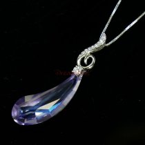 Swarovski Crystal Artistic Teardrop Violet AB Pendant w/ Rhodium on Sterling Silver Adjustable Chain Necklace 16" with 2" Extender 18"