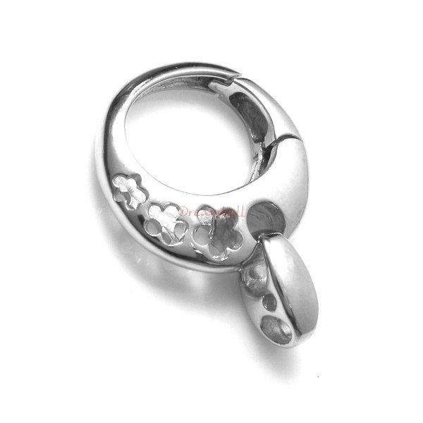 1x Rhodium on 925 Sterling Silver Plum Flower Triggerless Lobster Clasp Bead Charm Connector Bail