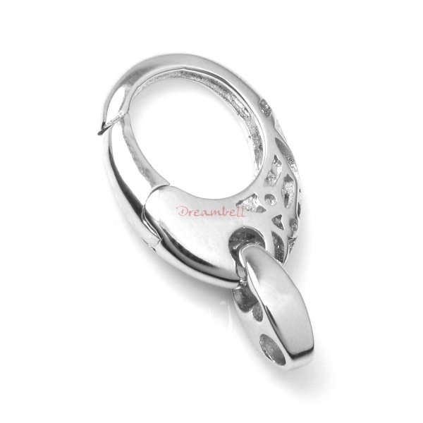 1x Rhodium on 925 Sterling Silver Filigree Flower Oval Triggerless Lobster Clasp Charm Pendant Connector Bail