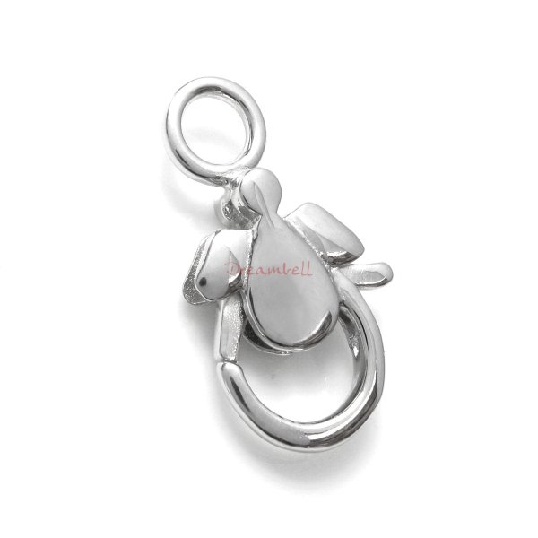 1x Rhodium on 925 Sterling Silver Flower Angel Large Trigger Lobster Clasp Bead Charm Connector Bail