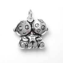 1 x 925 Sterling Silver Gemini Zodiac Horoscope Star Dangle Charm Pendant