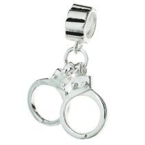 Antique 925 Sterling Silver Police Handcuffs Dangle Pendant for European Charm Bracelets