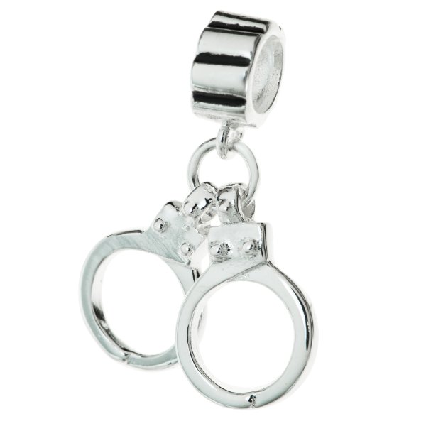 Antique 925 Sterling Silver Police Handcuffs Dangle Pendant for European Charm Bracelets