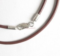 1x Sterling Silver Brown leather cord 2mm choker necklace 20″