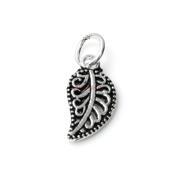 1 x Antique 925 Sterling Silver Bali Dot Tree Leaf Dangle Charm Pendant