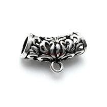 925 Sterling Silver Bali Flower Butterfly Leaf Curved Tube Bead Bail Pendant Connector Slide