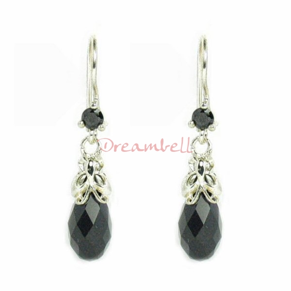 2x Sterling Silver Briolette Jet Black Crystals Butterfly Dangle Earrings Using Swarovski Elements Crystal