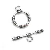 1x Antique 925 Sterling Silver Bali Style Flower Round Toggle Clasp Bar & Ring Bead 11mm