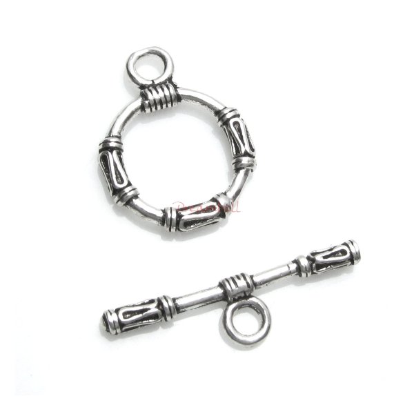 1x Antique 925 Sterling Silver Bali Style Flower Round Toggle Clasp Bar & Ring Bead 11mm