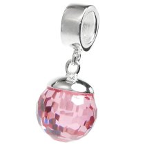 925 Sterling Silver Pink CZ Crystal Dangle Pendant Bead for European Charm Bracelets