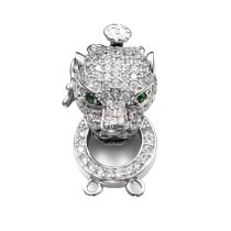 1x Rhodium Plated Sterling Silver Jungle Leopard Panther 2 Strands Pearl Box Micro Pave CZ Crystal Clasp 25mm