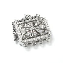 1x Rhodium Plated Sterling Silver Filigree Rectangle 4 Strands Pearl Box Micro Pave CZ Crystal Clasp 18mm