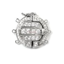 1x Rhodium Plated Sterling Silver 3 Strands Pearl Box Micro Pave CZ Crystal Clasp 21mm