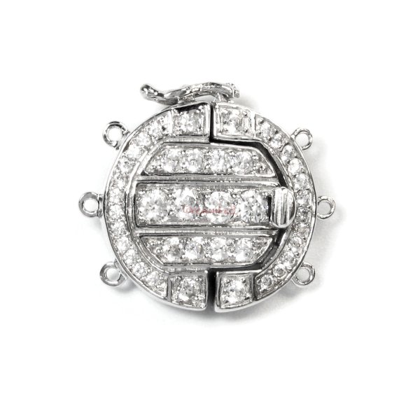 1x Rhodium Plated Sterling Silver 3 Strands Pearl Box Micro Pave CZ Crystal Clasp 21mm