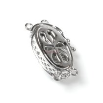1x Rhodium Plated Sterling Silver Oval Filigree Helix Spiral 2 Strands Pearl Box Micro Pave CZ Crystal Clasp 22mm