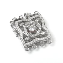 1x Rhodium Plated Sterling Silver Filigree Flower 4 Strands Pearl Box Micro Pave CZ Crystal Clasp 18mm