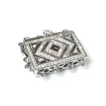 1x Rhodium Plated Sterling Silver Flower Filigree Rectangle 4 Strands Pearl Box Micro Pave CZ Crystal Clasp 18mm
