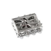 1x Rhodium Plated Sterling Silver Flower Filigree Rectangle 4 Strands Pearl Box Micro Pave CZ Crystal Clasp 18mm