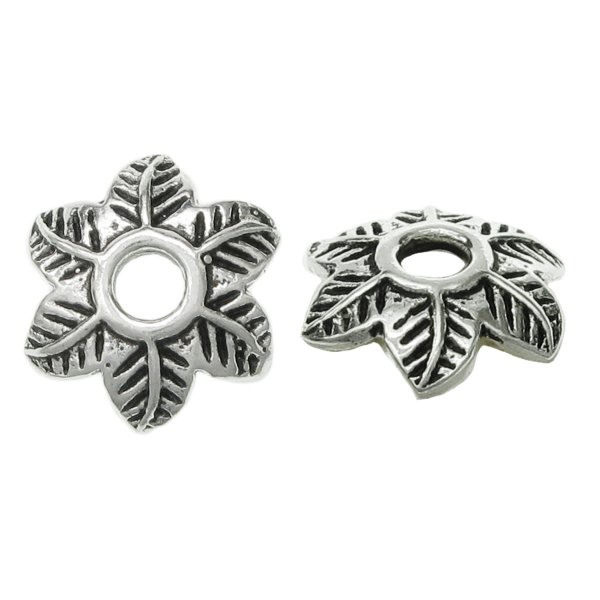 2x Antique 925 Sterling Silver Bali Flower Tree Leaf Pearl Bead Cover Cap 8mm