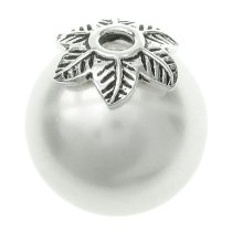 2x Antique 925 Sterling Silver Bali Flower Tree Leaf Pearl Bead Cover Cap 8mm