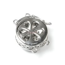 1x Rhodium Plated Sterling Silver Round Filigree 2 Strands Pearl Box Micro Pave CZ Crystal Clasp 19mm
