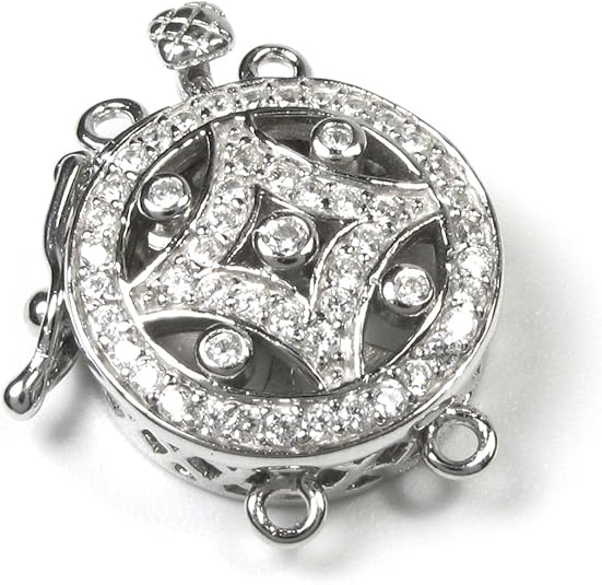 Rhodium-Plated 925 Sterling Silver Clear CZ CLASP — White Gold Finish