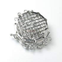 1x Rhodium Plated Sterling Silver Filigree Flower 4 Strands Pearl Box Micro Pave CZ Crystal Clasp 25mm