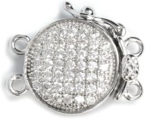 Rhodium-Plated 925 Sterling Silver CZ Clasp, White-Gold Finish