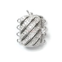 1x Rhodium Plated Sterling Silver Filigree Rectangular Spiral 4 Strands Micro Pave CZ Crystal Pearl Box Clasp 16mm